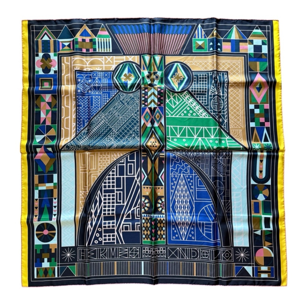 Hermes Multicolor Silk NDOP by Anamorphée Scarf 90 2017 Blue Geometric